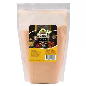 Ajo molido en polvo Sazú en presentación doypack de 500 gr, ideal para sazonar carnes, sopas y recetas gourmet.