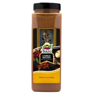 Canela Molida Sazú 400 gr en tarro dosificador, especia natural ideal para postres, bebidas, panes, salsas y preparaciones gourmet.
