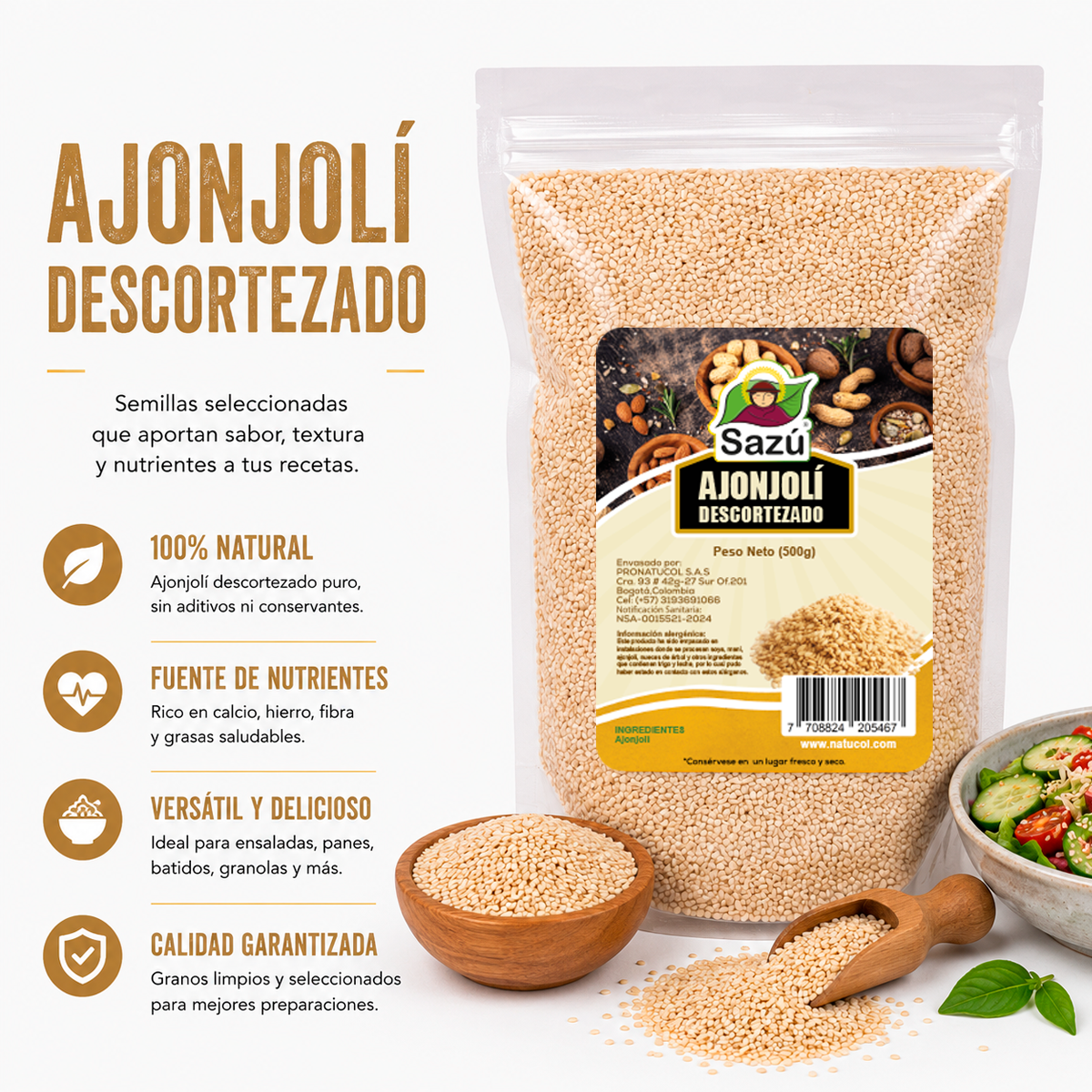 Ajonjolí Descortezado Sazú 500gr