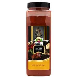 Paprika Sazú 450 gr en tarro dosificador, condimento natural ideal para carnes, arroces, guisos, salsas y recetas gourmet.