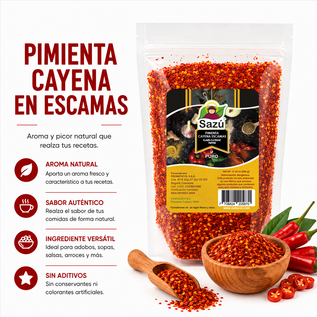 Pimienta Cayena en Escamas Sazú 500g