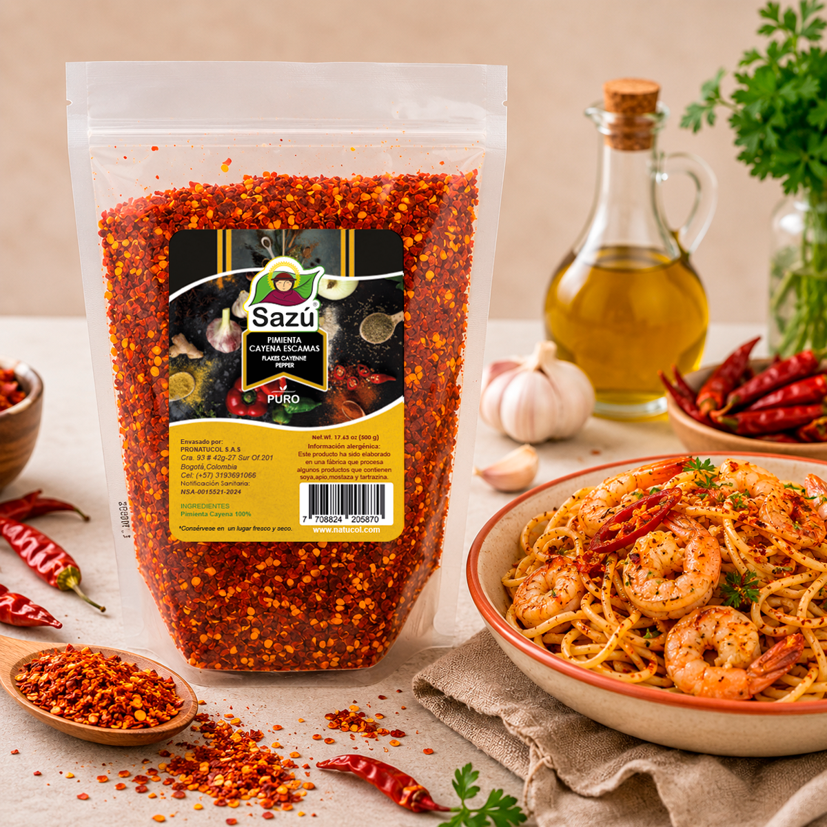 Pimienta Cayena en Escamas Sazú 500g