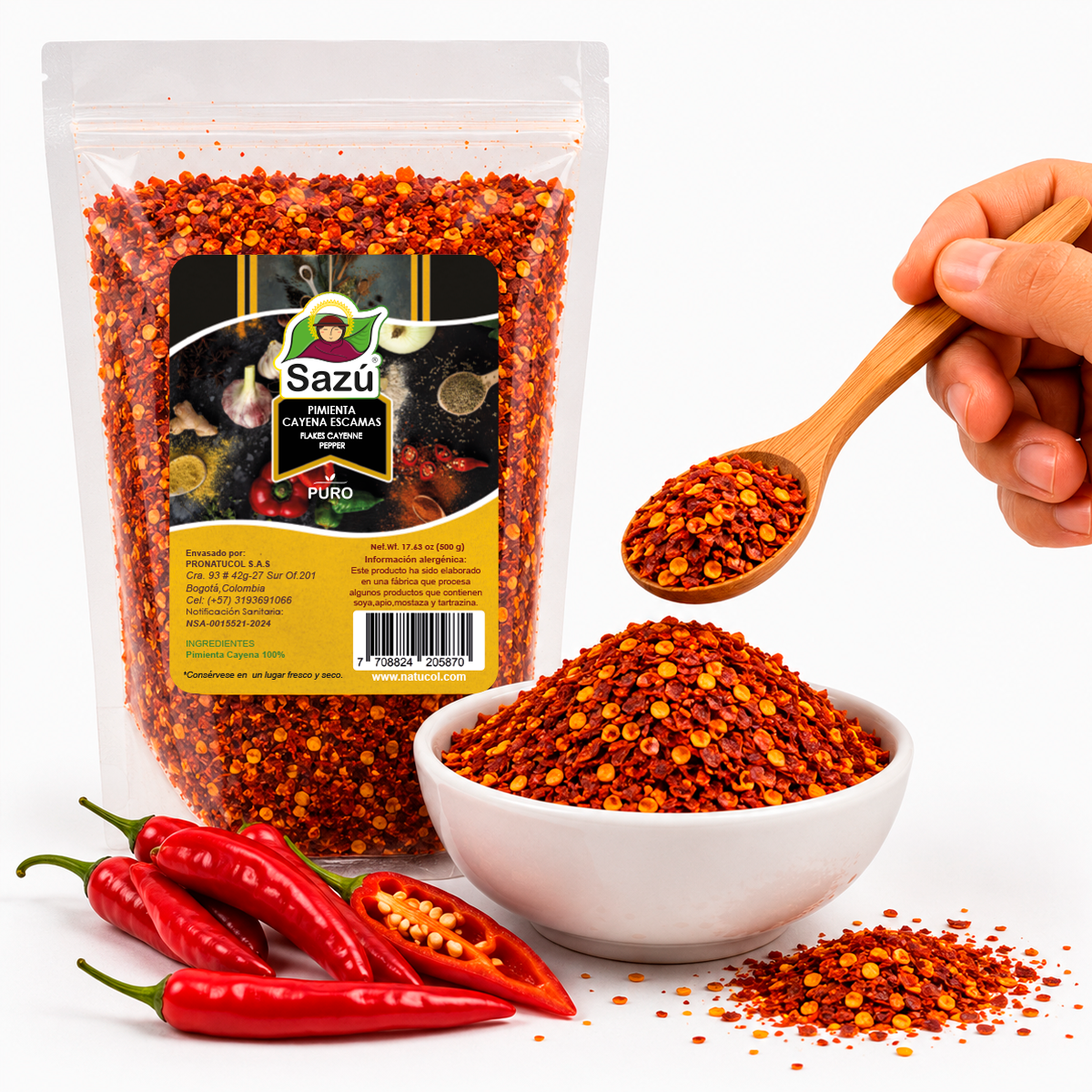 Pimienta Cayena en Escamas Sazú 500g