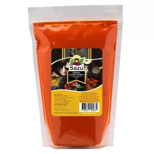Pimienta Cayena Molida Sazú 500 gr en doypack, condimento natural ideal para dar un toque picante a carnes, guisos, salsas y platos exóticos.