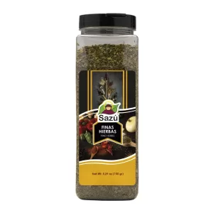 Finas Hierbas Sazú 150 gr en tarro dosificador, mezcla aromática natural ideal para carnes, sopas, pastas, salsas y platos gourmet.