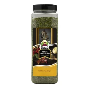 Perejil en escamas Sazú 60 gr en tarro dosificador, hierba aromática natural ideal para carnes, sopas, pastas, salsas y guarniciones.