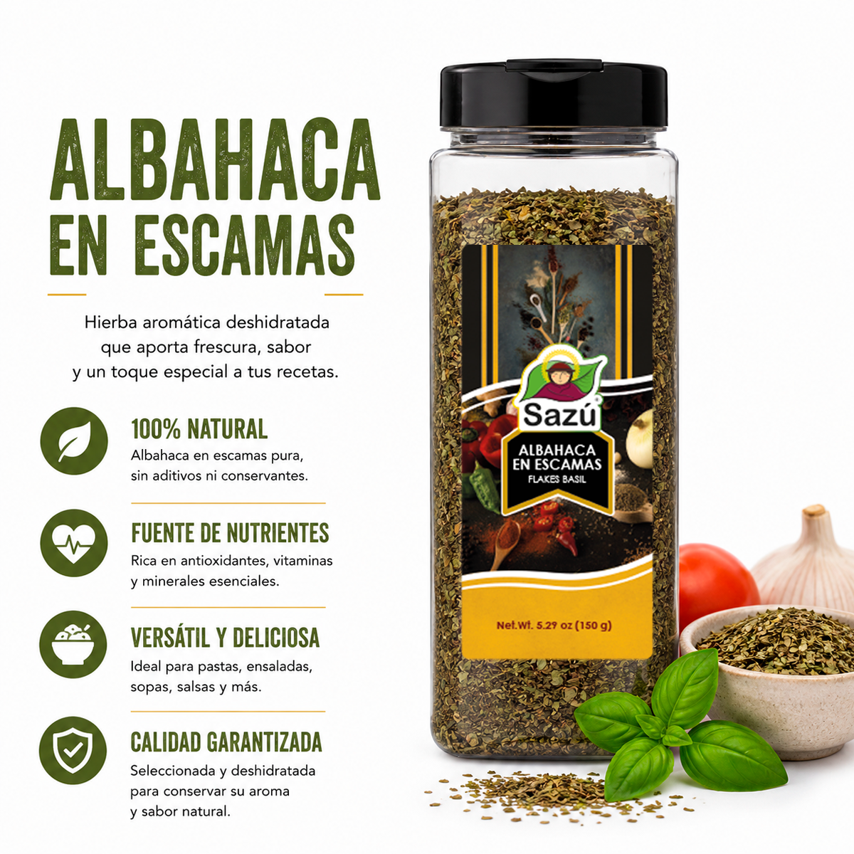 Albahaca en Escamas Puro Sazú 150gr - Image 3