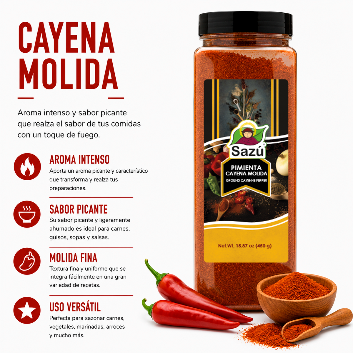 Pimienta Cayena Molida Sazú 450gr
